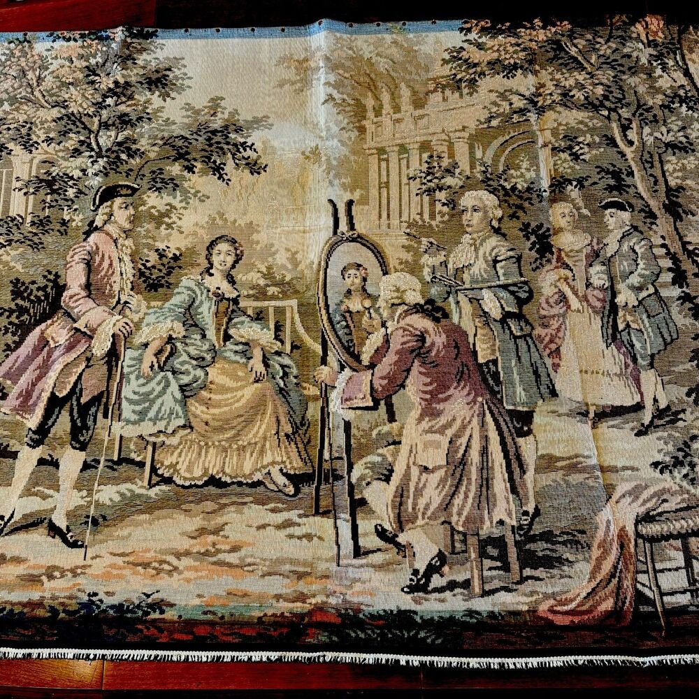Vintage Tapestry Wall Hanging "Posing For Portrait" 53” X 38”